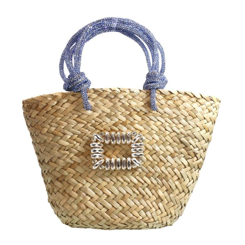 Straw Beach Bag Woven Tote Bag Small Summer Handbag With Rhinestone ^-^